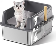 Stainless Steel Litter Box Metal Kitty Litter Box High Sided Litter Boxs w/Scoop