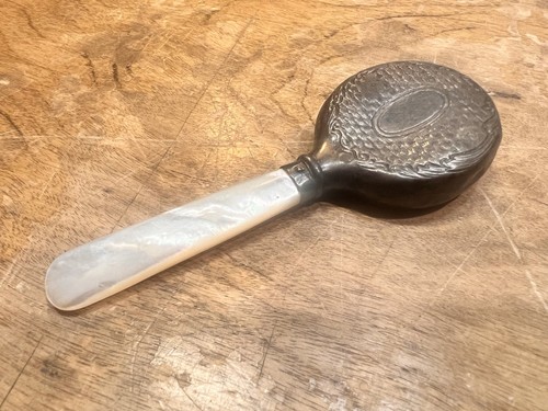 Antique Baby Rattle - Sterling Silver - Mother of Pearl