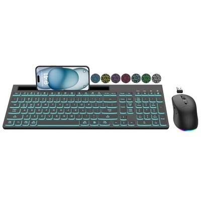 Wireless Keyboard and Mouse Combo, 7 Backlit Effects, Light Up Letters, Recha...