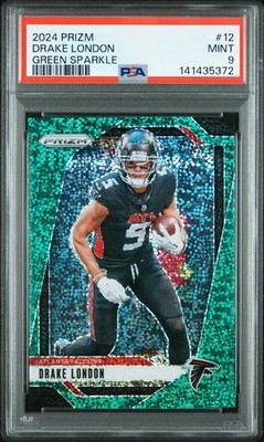 2024 PANINI PRIZM GREEN SPARKLE #12 DRAKE LONDON 3/8 PSA 9