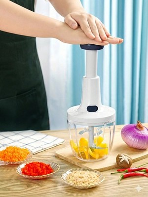 PapiChop: Press, Chop, Done! Blue Push-Type Multi-Function Vegetable Chopper