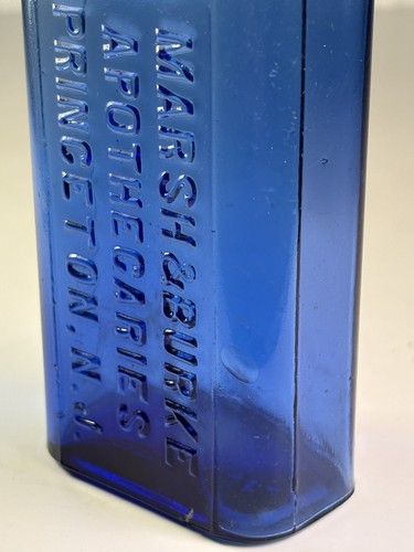 RARE MARSH & BURKE COBALT BLUE DRUGSTORE MEDICINE BOTTLE PRINCETON NJ WTCO 1894 - Picture 9 of 21