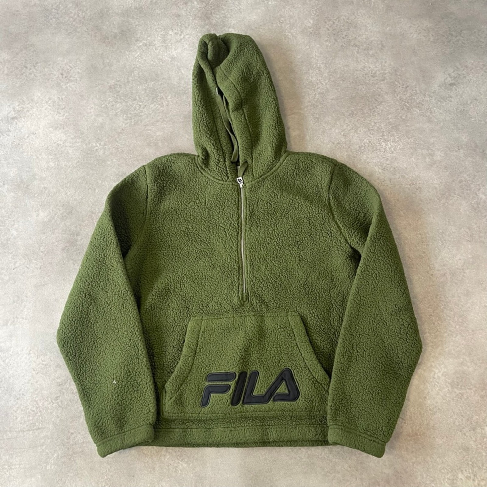 Fila Felpa con Cappuccio Donna Piccola 1 2 Zip Sherpa Fleece Pullover Felpa Verde Oliva