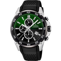 Festina Chronograph F20330-B GrüN Silikonband Schwarz 47 Mm