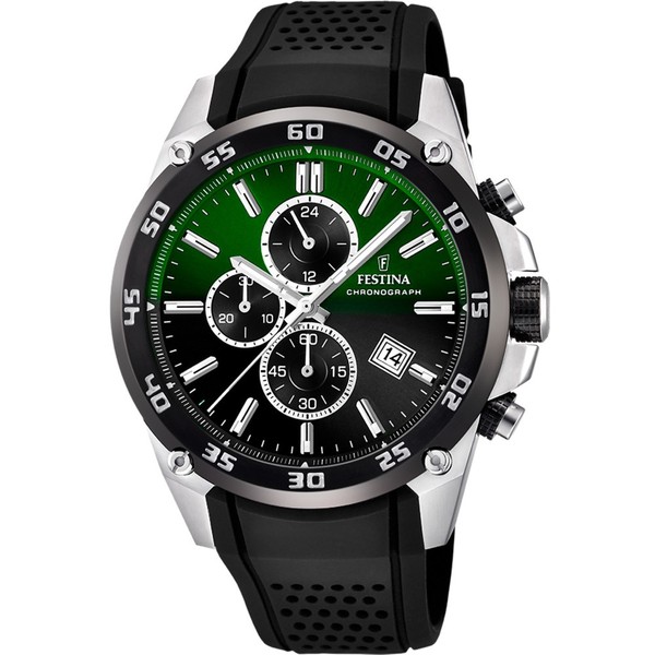 Festina Chronograph F20330-B GrüN Silikonband Schwarz 47 Mm-image