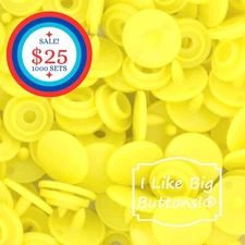 1000 Sets KAM Snaps: BRIGHT YELLOW-Size 16/T3-Plastic Snap Buttons Sewing Crafts