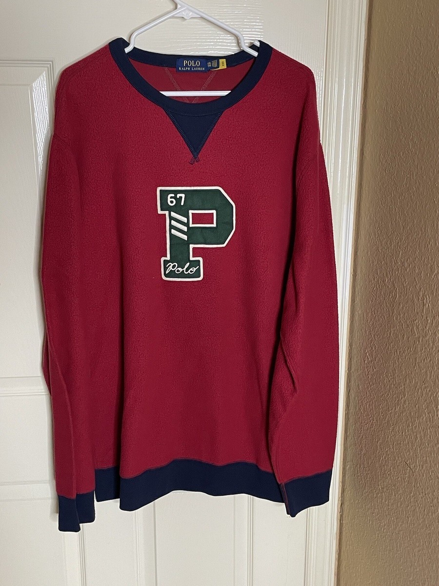 Polo Ralph Lauren PILE FLEECE LETTERMAN SWEATSHIRT HOLIDAY RED