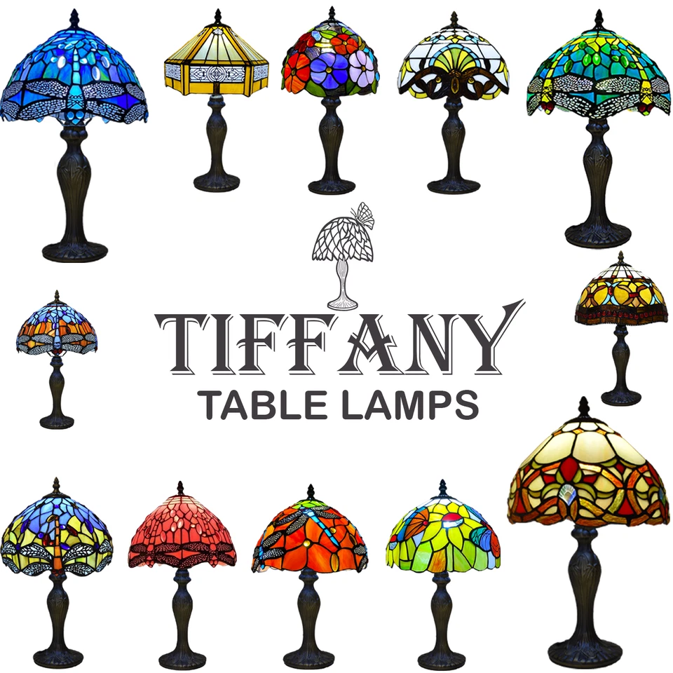 MAXSELL Tiffany-Style Table Lamp Handcrafted Art Bedside Light Desk Lamps Stained Glass