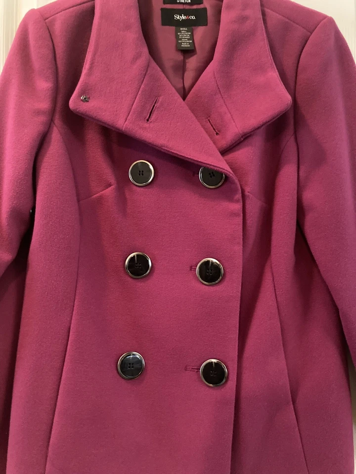 Abrigo de mujer Style & Co forrado rosa liso talla S Foto 3 de 4