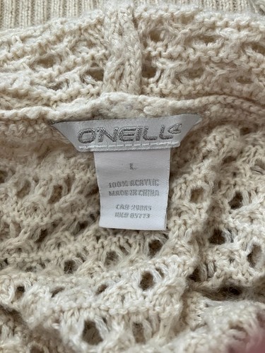 O'Neill Hoodie Tunic Sweater Womens Large Cream Crochet Cabincore Cozy Lagenlook - Picture 10 of 10