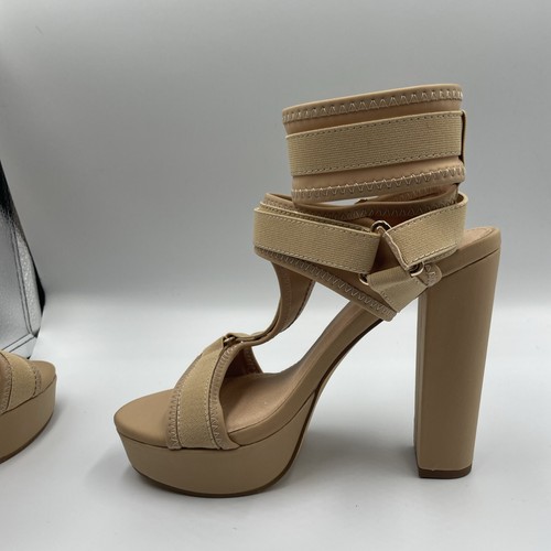Fashion Nova Glamrock Heels Nude Biege Block Strap Elegant And Stylish Footwear - Picture 5 of 15