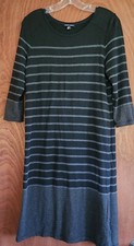 Hilary Radley Womens Casual Dress Black/Grey Striped Small sweater 3/4 sleeve