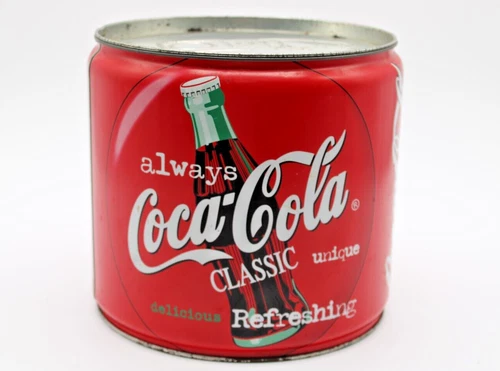 VTG Jumbo Coca Cola Can Bank Tin 7"