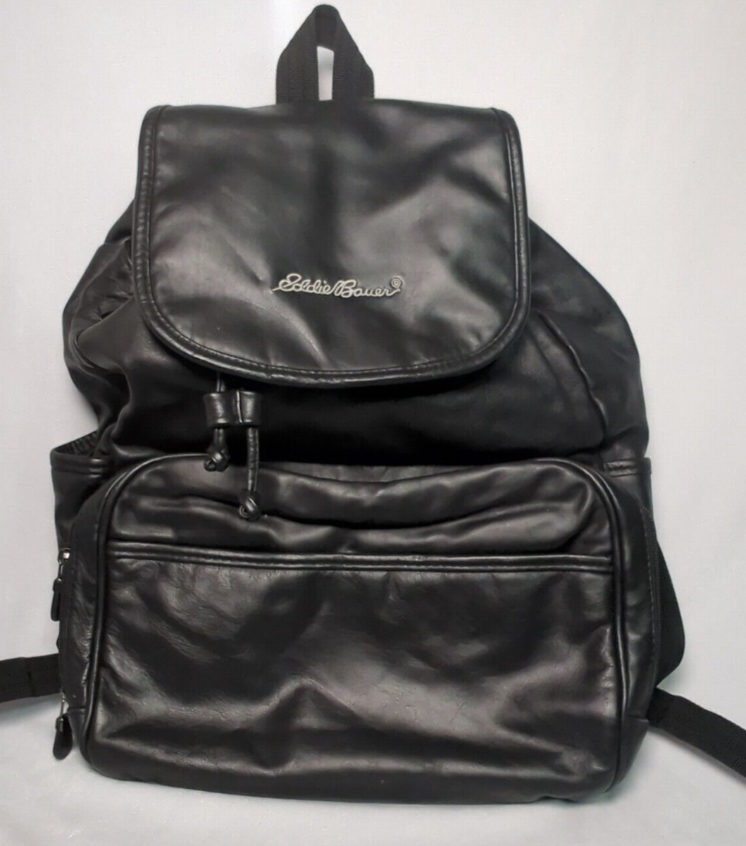 Vintage Eddie Bauer Cowhide Leather Black Stitched Backpack