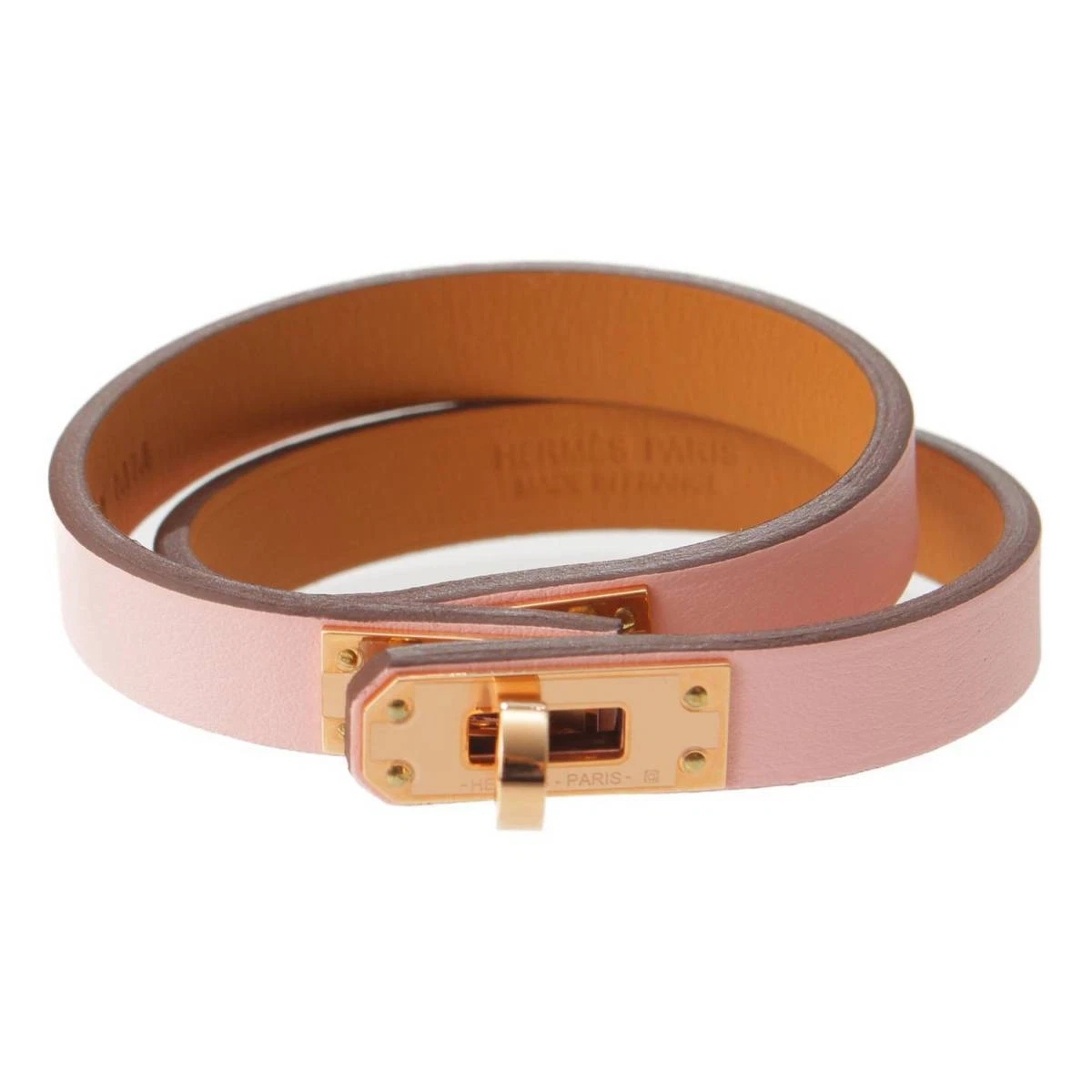 Auth Hermes Mini Kelly Double Tour Bracelet Rose Sakura x Rose Gold (181350