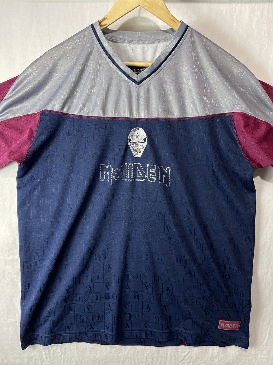 Iron Maiden Soccer Jersey Mens XL Blue Gray Red Eddie Metal