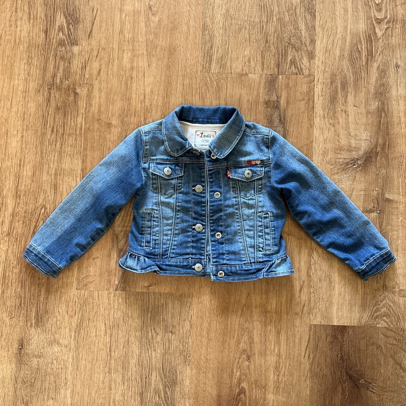 LEVI'S  Denim Jean Jacket  Kids  Girls Size 24 M  CUTE , RUFFLES 3 TINY HEARTS