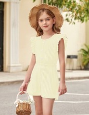 Girls 2-Pc Top  Pull-On Shorts Set Ruffle Sleeve Elastic Waist Size 11-12