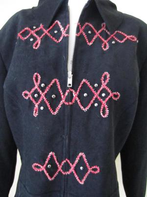 ジャケット・アウター CHECK EMBROIDERY NO COLLAR JACKET NEW FRONTIER Western Style Jacket Black w/ Red Embroidery $85 NWT