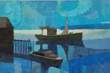 Raul Mina-Mora Original Oil Painting "Fishing Boats" - Vibrant Maritime Artwork