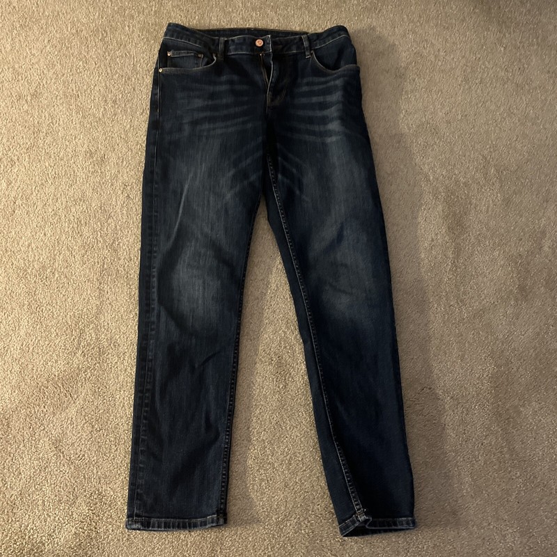 Asos Mens Slim Stretch Blue Denim Jeans Size 32x32 Copper Color Button