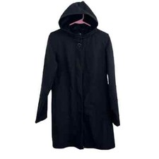 Lucy Black Full Zip Trench Style Hooded Jacket Size Medium 100% Polyester