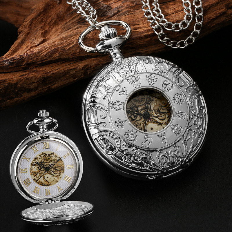 Vintage Half Hunter Pocket Watch with Roman Numerals and Chain Gift
