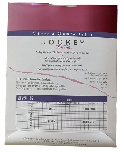 Vintage 1994 Jockey For Her Sheer & Comfortable Pantyhose Medium Antique White - Picture 2 of 2