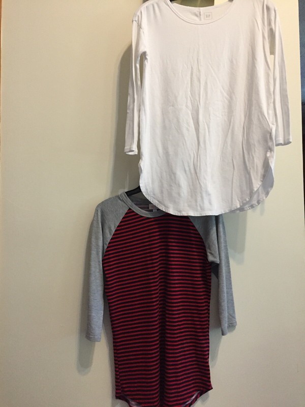 Lot of 2 Womans Baseball Style, 3/4 Sleeve Tops, LuLaRoe, Striped, Gap White, XS