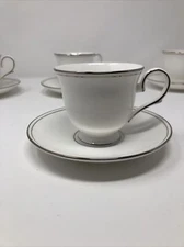 One Set Lenox ‘Federal Platinum’ Footed Cup and Saucer (13 Sets Available), Mint