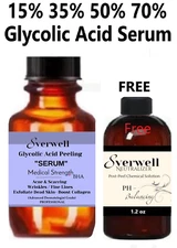 Glycolic Acid "Serum" Peel for Face 15% - 70% Strength, Cream, toner,