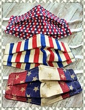 Set 3 American Stars  Stripes Handmade Face Mask Quilted Filter/Nose Wire