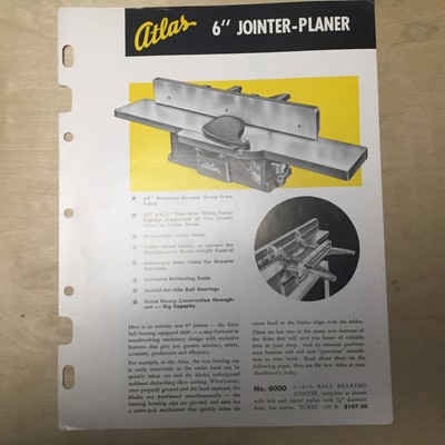 Vtg Atlas Press Co Brochure ~ Jointer 