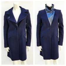 Reiss Women Geri Navy Wool Coat Long Sleeve Mock Neck Blue Black Size Xs