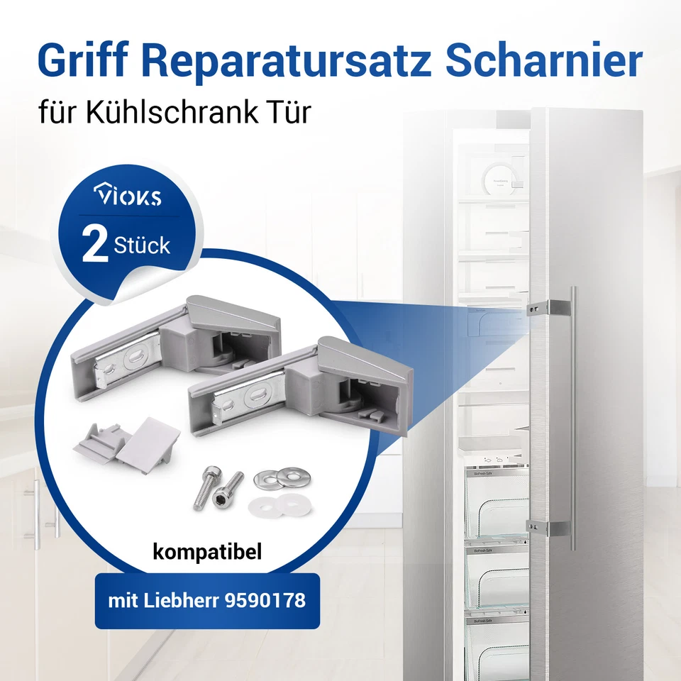 Scharnier 2x passend wie Liebherr 9590178 Griff Reparaturset für Kühlschrank - Bild 2 von 4
