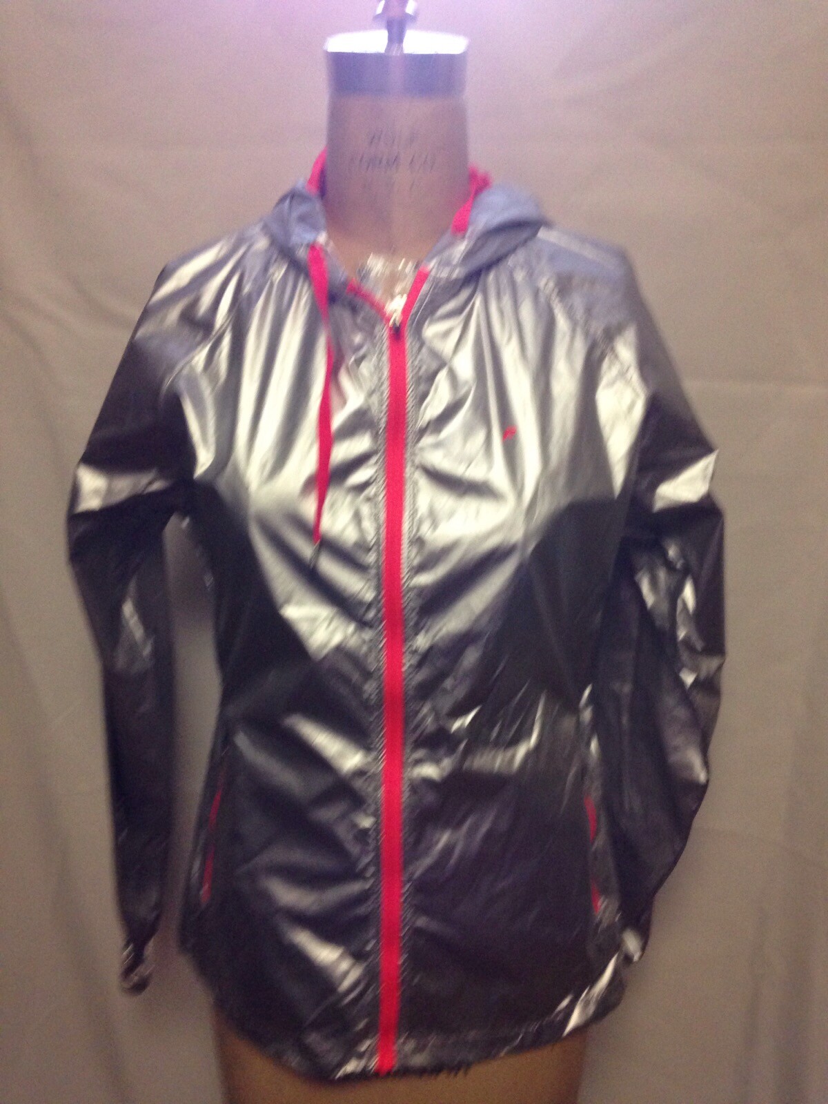 Fila Platinum Woven Hooded Jacket Silver Neon Pink TW151HW6 NWT