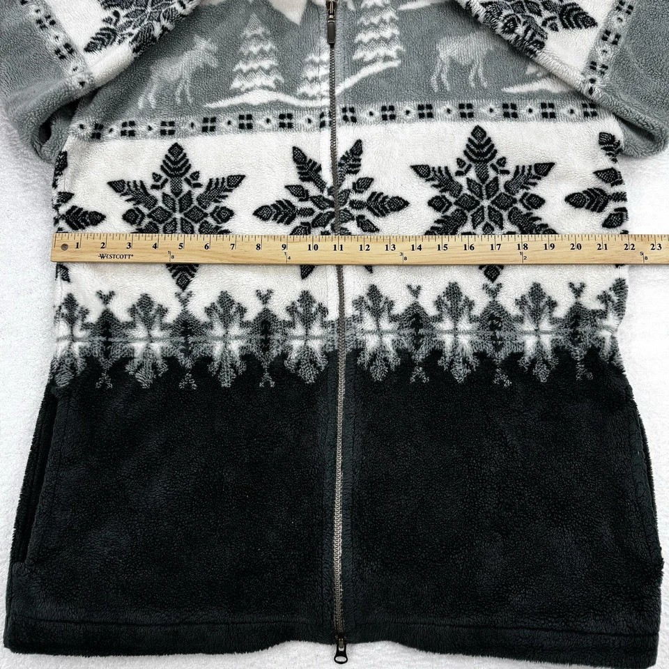 Cabelas Fair Isle Sherpa Jacket Women M Full Zip Pockets Waist Strap USA - Image 4 of 4