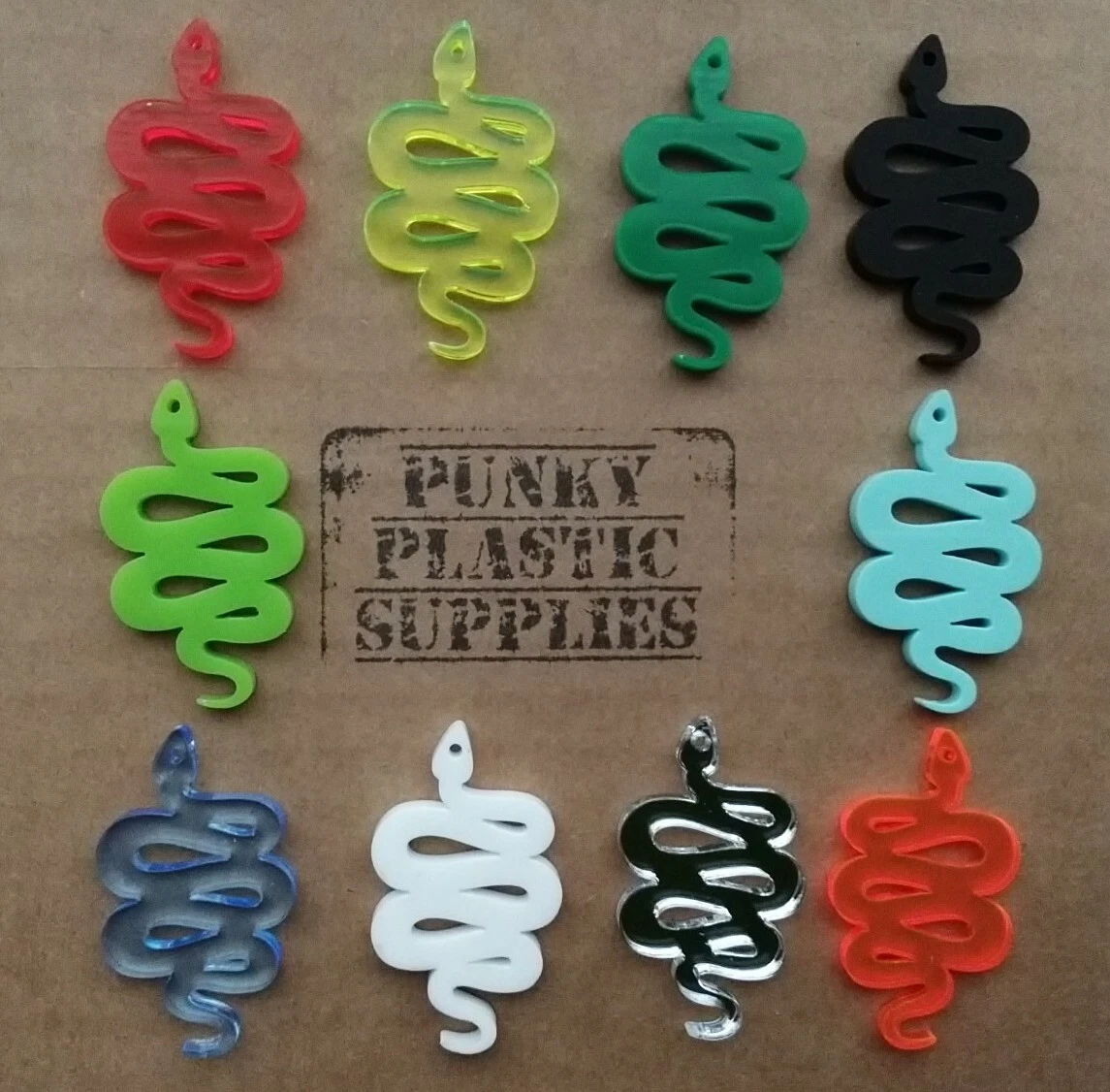 5x snake laser cut acrylic charms pendants cabochons jewellery