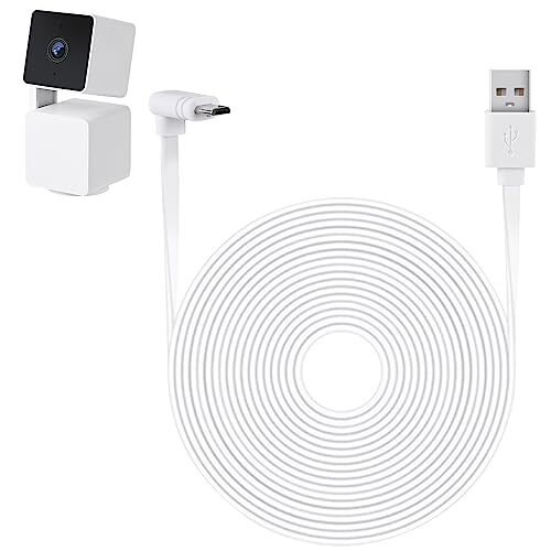 30FT Power Cable Compatible with WYZE Cam Pan V3 90 Degree L-Shaped Flat Micro