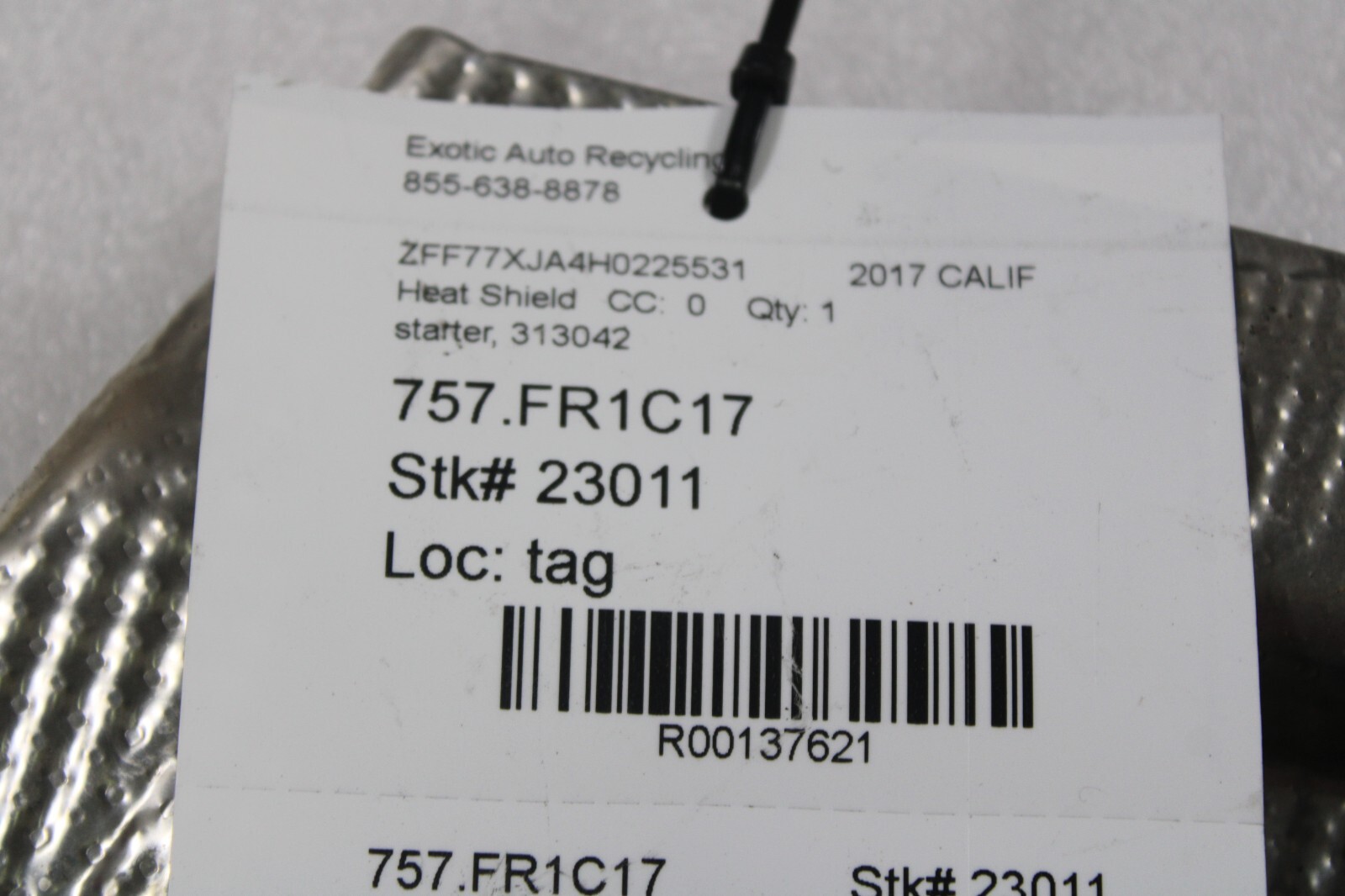 Ferrari California T, Starter Heat Shield, Used, P/N 313042