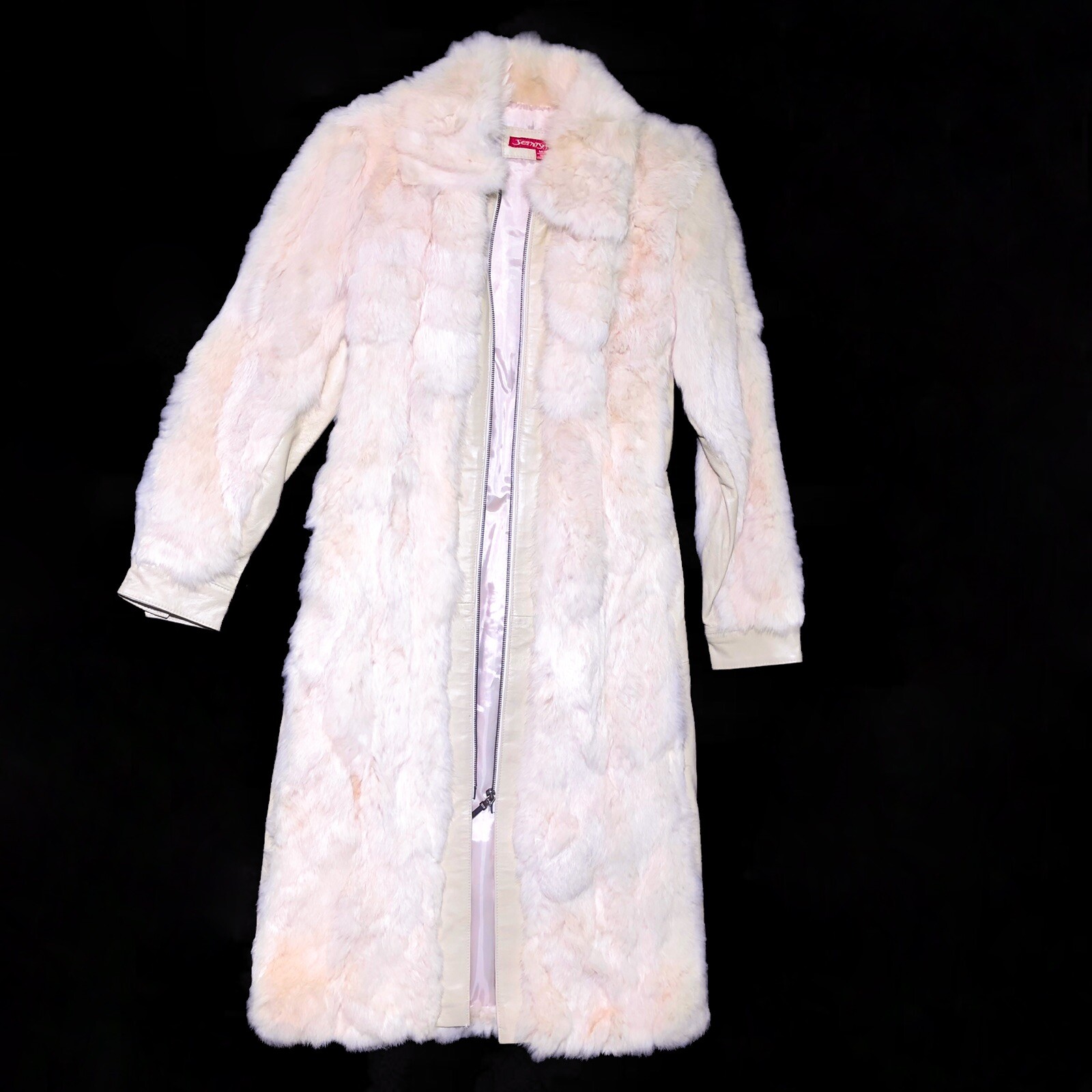 Vintage 1990s 90s Y2K Mall Goth Grunge White Jennyfer J Fur Coat Rare Super opłacalna natychmiastowa dostawa