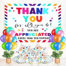Thank You for All You Do Backdrop Banner with 100 Pcs Colors Balloon 8 Pcs St...