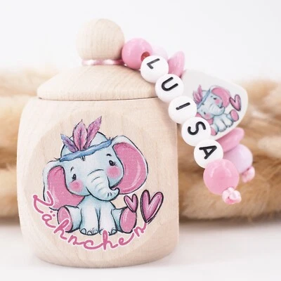 MOTZISBUNTEWELT Milchzahndose mit Namen ❤ Geschenk MMädchen Geburtstag rosa natur Elefant