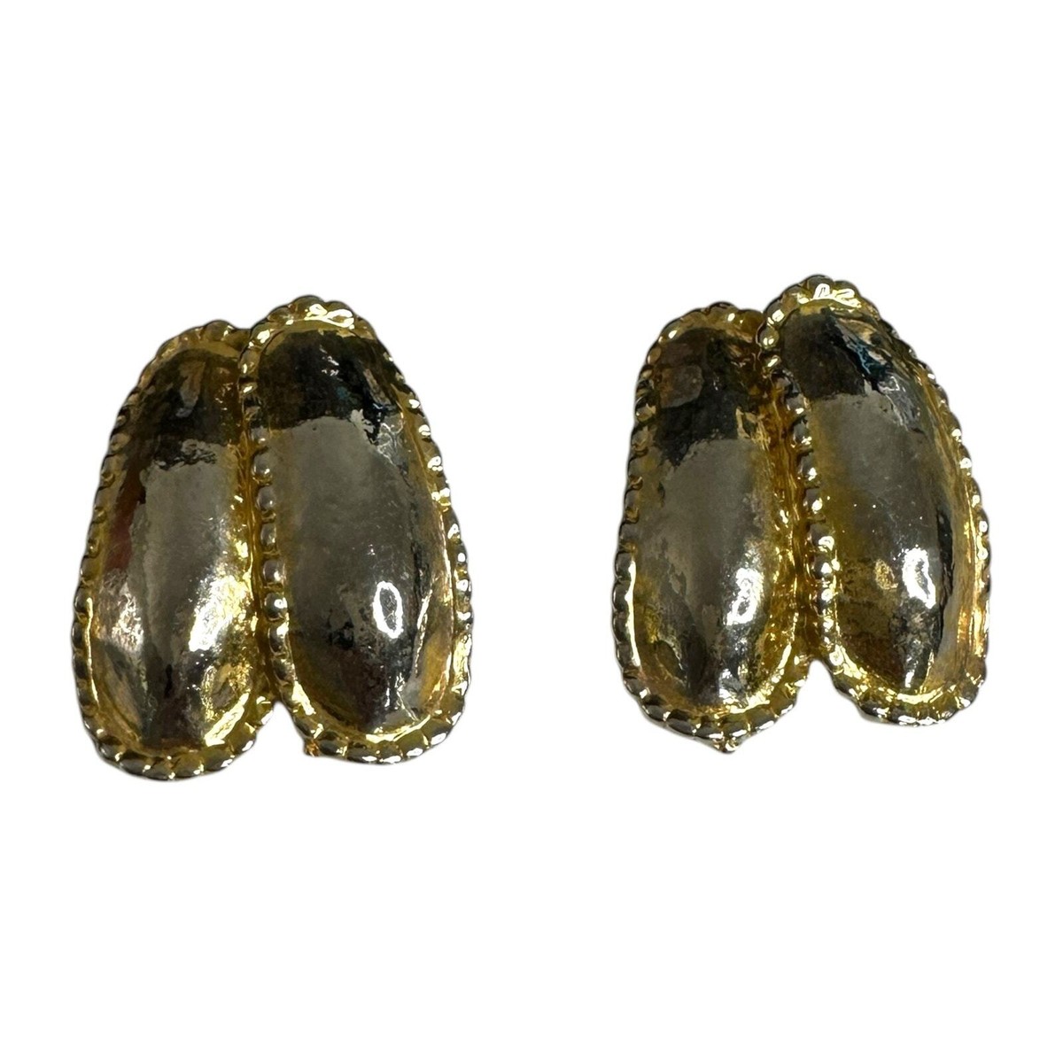 Two Tone Vintage 80s Gold Silver Ton Irregular Shape Earrings