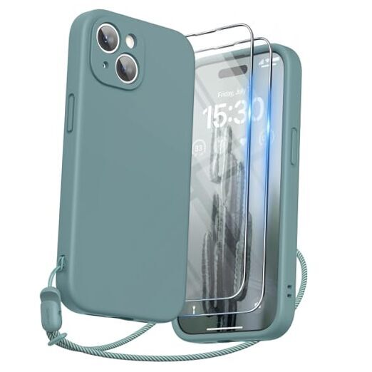 Designed for iPhone 15 Case with Screen Protector and Lanyard, Cactus Green