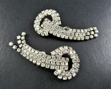 VINTAGE SIGNED MUSI RARE PAIR OF SILVER TONE CLEAR RHINESTONES SHOE CLIPS BR20