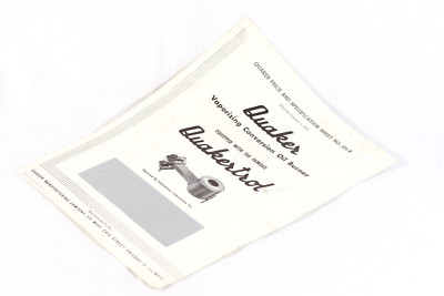 1947 QUAKER OIL BURNER Price & Specification Sheet No. 105B Quakertrol