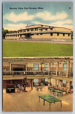 Service Club Split View Inside & Outside Fort Devens Mass C1930 Postcard F21