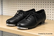 Youth Size 10 Black Lace Up Tap Shoes Metal Toe Heel Plates Dance Shoes