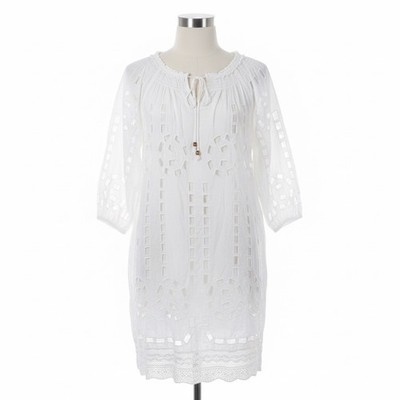 MICHAEL Michael Kors L Tunic Dress White Eyelet Embroidered Smocked Peasant 